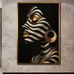 Black and white gold African portrait canvas: home wall decoration, elegant girl painting